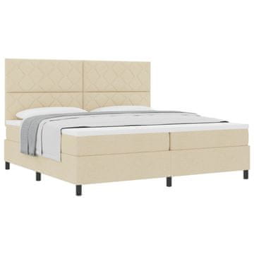 Vidaxl Postelja z vzmetnico z vzglavjem krema 200 x 200 cm blago