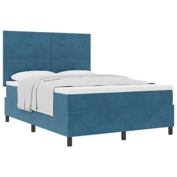 Vidaxl Postelja z vzmetnico z vzglavjem Temno modra 160 x 200 cm Žamet