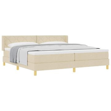Vidaxl Postelja z vzmetnico z vzglavjem krema 200 x 200 cm blago