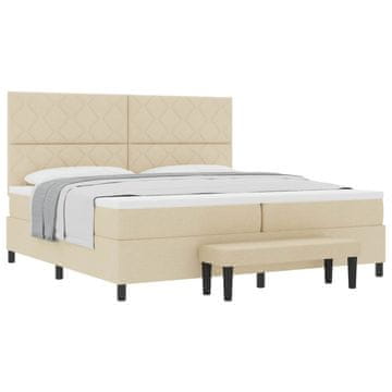 Vidaxl Postelja z vzmetnico z vzglavjem krema 200 x 200 cm blago