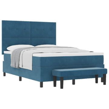 Vidaxl Postelja z vzmetnico z vzglavjem Temno modra 200 x 140 cm Žamet
