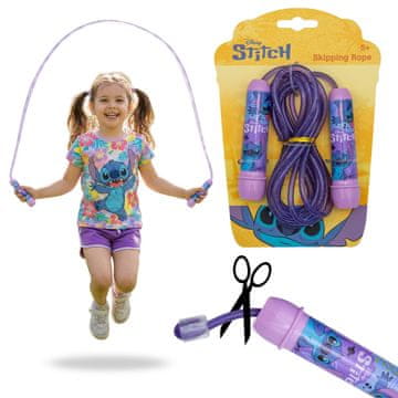 Disney Disney Stitch Vijolična nastavljiva skakalna vrv za dekleta, skakalna vrv z ročaji za otroke, dolga 2,4m