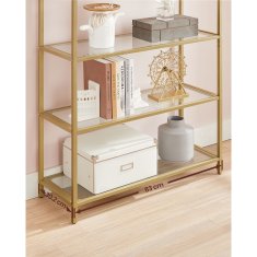 Songmics Polica, 5-nadstropna iz kaljenega stekla z obokanimi linijami, 83x30,2x183,5 cm, zlata