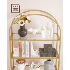 Songmics Polica, 5-nadstropna iz kaljenega stekla z obokanimi linijami, 83x30,2x183,5 cm, zlata