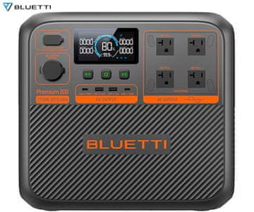 BLUETTI PREMIUM 200 V2 prenosna polnilna postaja, 2600 W, 2074 Wh baterija, AI BMS sistem, črna