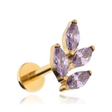 shumee Uhani iz titanovih listov z labretom in vijoličnimi cirkoni - zlati 1,2/8