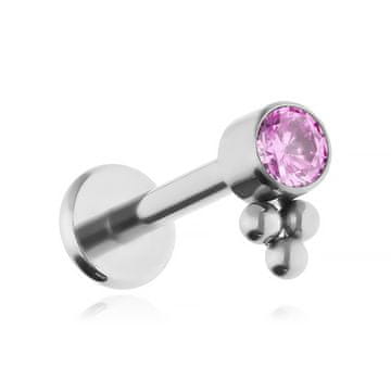 shumee Titanov labret uhan z roza cirkonom - srebrn 1.2/8