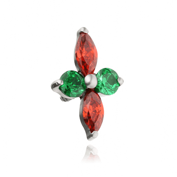 shumee Titanova kapica z rdečimi in zelenimi cirkoni - srebrna - TNA-042 1,2 mm