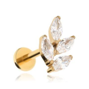 shumee Uhani iz titanovih listov z labretom in belimi cirkoni - zlato 1,2/8