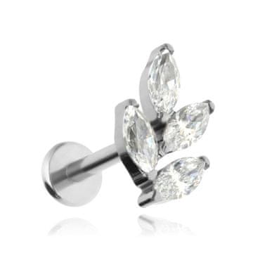 shumee Uhani iz titanovih listov z labretom in belimi cirkoni - srebrni 1,2/6