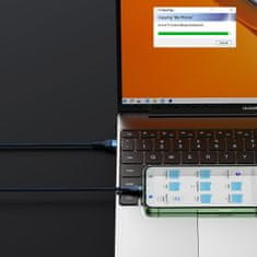 BASEUS 3-v-1 kabel za hitro polnjenje USB-A na USB-C, microUSB, Lightning, 66 W, 480 Mb/s, 1,2 m, modri