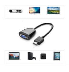 Ugreen Prehodnik, adapter, kabel z moškim HDMI priključkom na ženski VGA priključek, FHD, črn