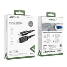 AceFast Opleten kabel z LED-zaslonom za iPhone MFI USB-C – Lightning, 1,2 m, 30 W, 3 A, črn