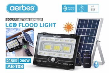 Aerbes Solarni LED reflektor s senzorjem gibanja in daljinskim upravljalnikom – 200 W