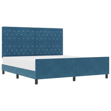 Vidaxl Postelja z vzmetnico z vzglavjem Temno modra 180 x 200 cm Žamet