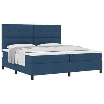 Vidaxl Postelja z vzmetnico z vzglavjem Modra 200 x 200 cm blago