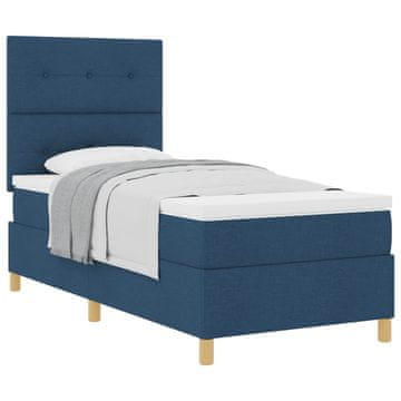 Vidaxl Postelja z vzmetnico z vzglavjem Modra 80 x 200 cm blago