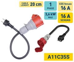 Platinet A11C35S prenosni EV adapter za polnjenje / napajanje, 3.6kW, 16A, 3-fazni, črn