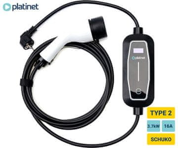 Platinet PPC16A37 prenosni EV električni polnilec, 3.7kW, 16A, 5m, za električna / hibridna vozila, TYPE 2, SCHUKO, LED zaslon, torba