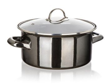 Banquet Lonec + stekleni pokrov premera 22 cm 3,7 l METALLIC Črna