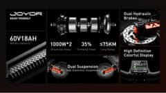 JOYOR S10-S-Z Dual 250*4W Motor Electric Scooter, 60V18Ah Battery, 25km/h 85km Range, 10-Inch Pneumatic Tires, Hydraulic Brakes, 35° Hill Climb, Foldable Design