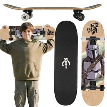 Disney STAR WARS Mandalorian Leseni skateboard za mlade, 79 cm, velika protizdrsna plošča, stabilen do 100 kg