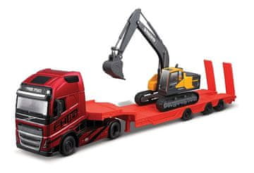 Bburago - Gradnja tovornjakov, tovornjak Volvo FH16 Globetrotter 750 XXL z bagerjem Volvo EC220E, 1:43