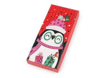 Božična darilna škatla z oznako z imenom, idealna za bankovce - rdeči pingvin