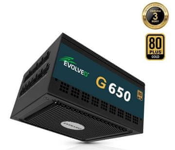 EVOLVEO G650 napajalnik 650W, 80+ GOLD, ATX 3.1, PCIe 5.1, aPFC, 140mm ventilator, modularen, 3-letna garancija, črn