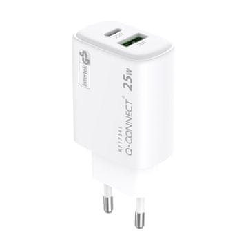 Q-Connect GaN omrežni polnilni adapter - 25 W, bel