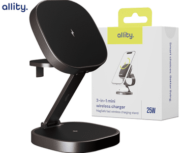 Allity AWC-220-25WMS brezžična polnilna postaja 3v1, 25W, MagSafe, USB-C, siva (Graphite)