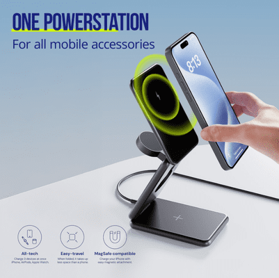 Elegantna polnilna postaja 3v1 za Apple naprave