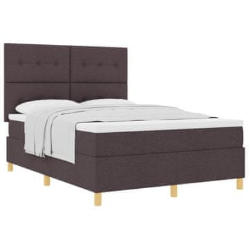 Vidaxl Postelja z vzmetnico z vzglavjem Temno rjava 140 x 200 cm blago