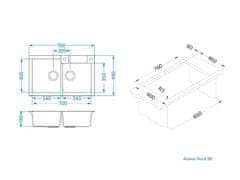 Alveus Granital pomivalno korito ROCK 90, dvojno, 780x480, črna