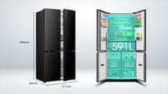 Hisense RQ768N4GBE samostojni štirivratni hladilnik, črn, 591 l