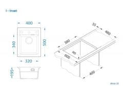 Alveus Granital pomivalno korito ATROX 10, enojno, 400x500, črna