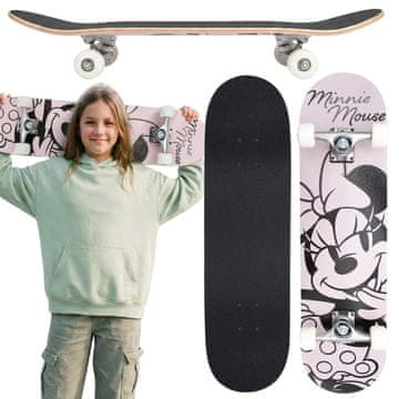 Disney Minnie Mouse Veliki leseni skateboard za mlade, 79 cm, protizdrsna plošča, stabilen do 80 kg