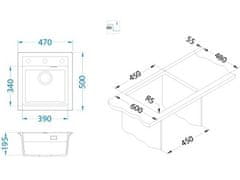 Alveus Granital pomivalno korito ATROX 20, enojno, 470x500, siva