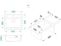 Alveus Granital pomivalno korito ATROX 30, enojno, 590x500, kapučino