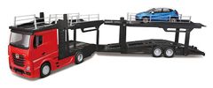 BBurago - STREET FIRE, tovornjak s prikolico Multicar Carrier M-B Actros + Reanult Captur, 1:43