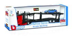 BBurago - STREET FIRE, tovornjak s prikolico Multicar Carrier M-B Actros + Reanult Captur, 1:43