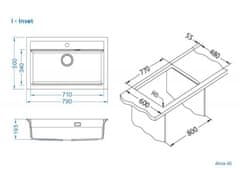 Alveus Granital pomivalno korito ATROX 40, enojno, 790x500, črna