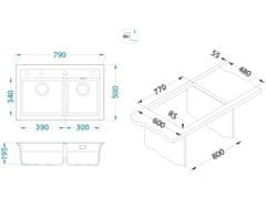 Alveus Granital pomivalno korito ATROX 50, dvojno, 790x500, črna