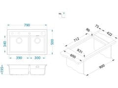 Alveus Granital pomivalno korito ATROX 50, dvojno, 790x500, črna