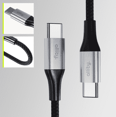 Allity AUC-01 kabel USB-C na USB-C, 100W, 1m, najlon + velcro, črn