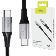 Allity AUC-01 kabel USB-C na USB-C, 100W, 1m, najlon + velcro, črn