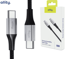 Allity AUC-01 kabel USB-C na USB-C, 100W, 1m, najlon + velcro, črn