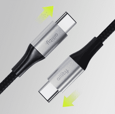 Allity AUC-01 kabel USB-C na USB-C, 100W, 1m, najlon + velcro, črn