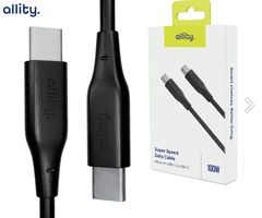 Allity AUC-02 kabel USB-C na USB-C, 100W, 100cm, silikon, črn