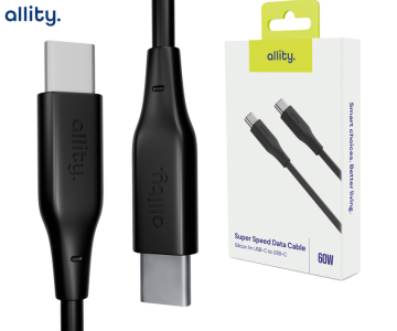 Allity ALLITY AUC-02 podatkovni kabel USB-C na USB-C, 60W, 1m, silikon, črn